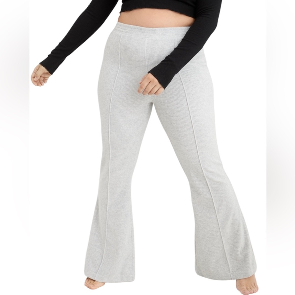 aerie Light Gray Ribbed wide-leg Lounge Pants